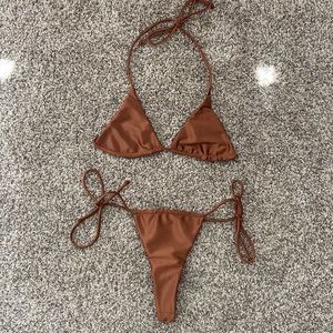 NWOT: Brown Satin Thong Bikini